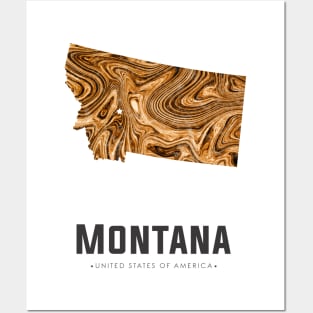 Montana state map abstract golden brown Posters and Art